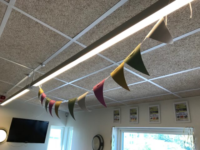 Party Flags On A String In The Ceiling