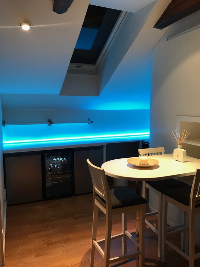 Penthouse Kitchen Table With LED Lights On The Counter Top