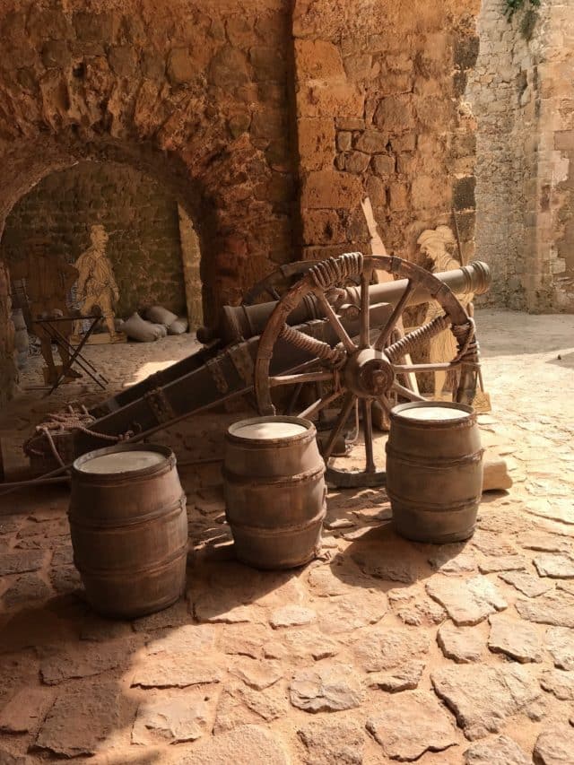 Old Canon With Barrels In Castle