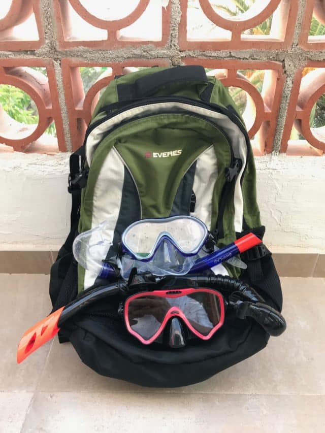 Diving Gear On Backpack By Fence