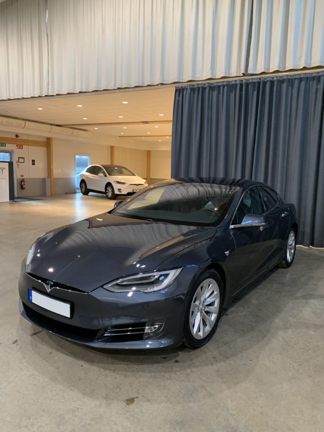 Gray Tesla Model S Long Range Car In Tesla Showroom