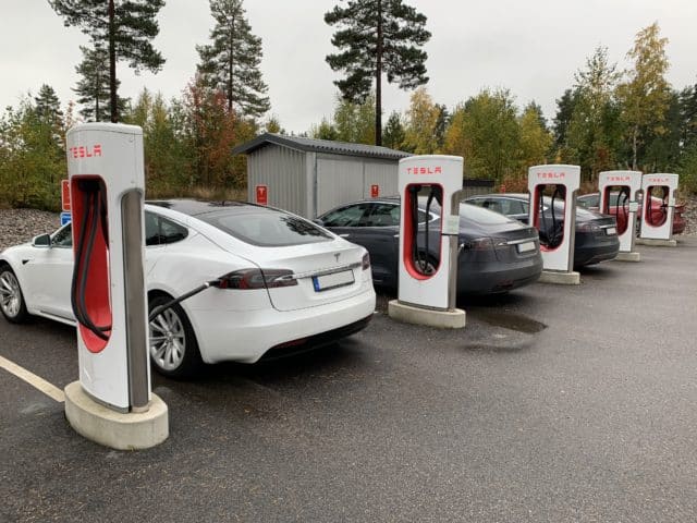 Tesla Model S Cars At A Charging Station