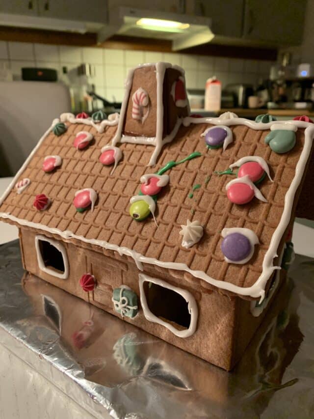 Homemade Gingerbread House With Candy And Frosting