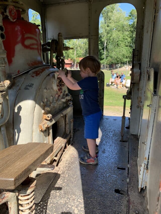 Child Playing With Levels In Old Train Locomotive