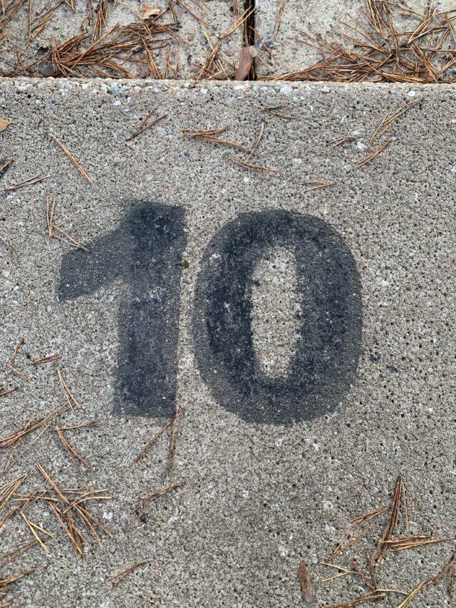 Number 10 Text On Concrete Slab With Pine Needles