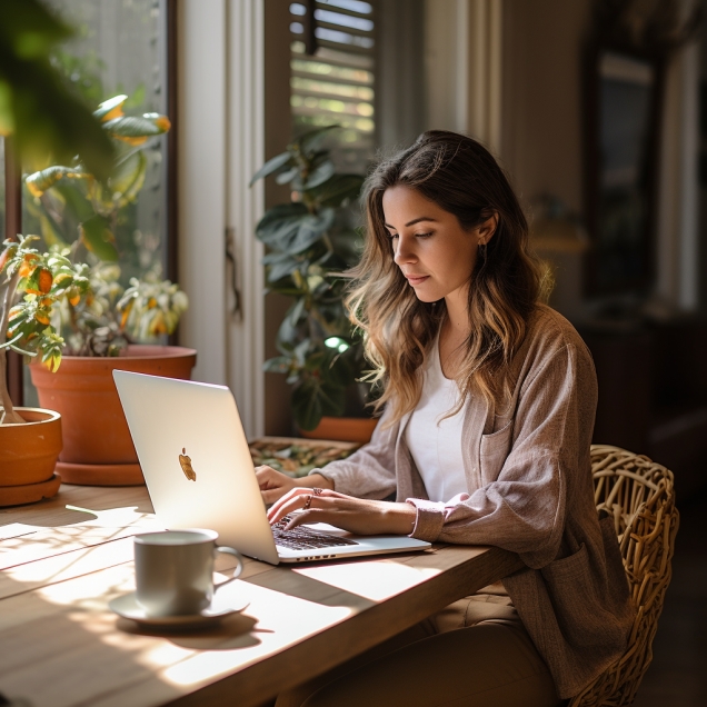 Remote Working Woman Focused And Typing On Laptop