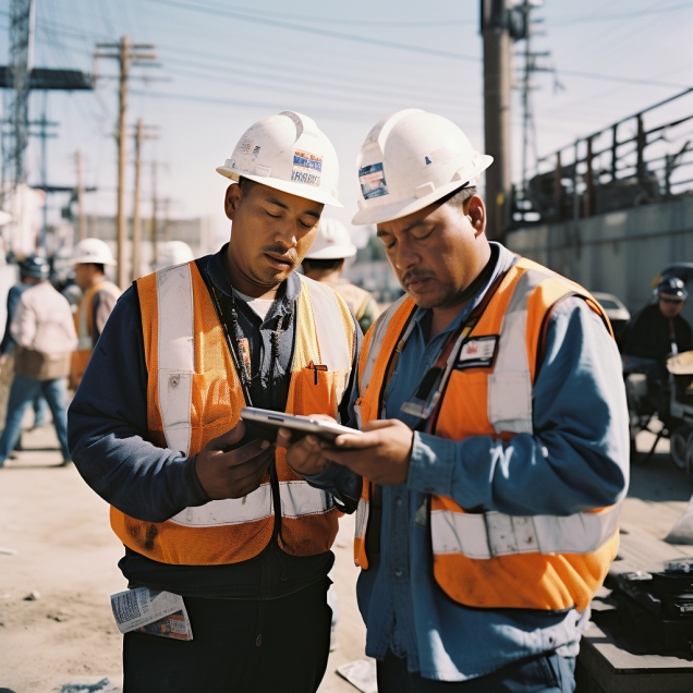 Construction Workers Using Telematics In Equipment