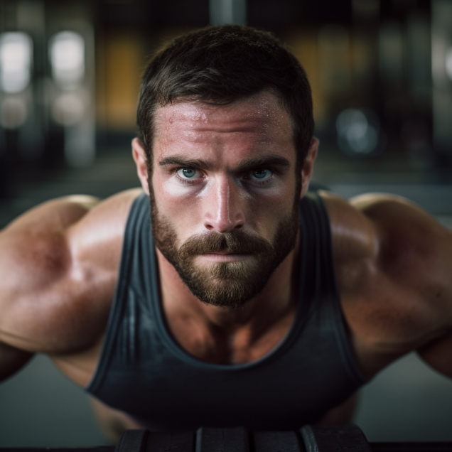 Brown-Haired Man With Blue Eyes Works Out In A Gym