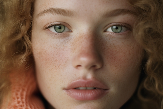 Beautiful Red-Haired Girl With Freckles And Knitted Sweater